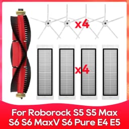 Compatible For ( Roborock S5, S5 Max, S6 MaxV, S6 Pure, E4, E5, S51, S52, S55 ) Roller Side Brush Filter Mop Accessories Part