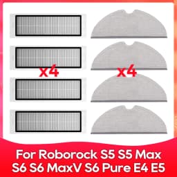 Compatible For ( Roborock S5, S5 Max, S6 MaxV, S6 Pure, E4, E5, S51, S52, S55 ) Roller Side Brush Filter Mop Accessories Part