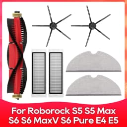 Compatible For ( Roborock S5, S5 Max, S6 MaxV, S6 Pure, E4, E5, S51, S52, S55 ) Roller Side Brush Filter Mop Accessories Part