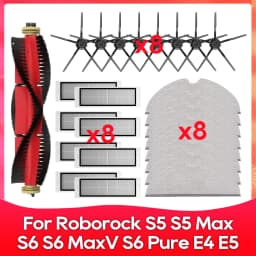 Compatible For ( Roborock S5, S5 Max, S6 MaxV, S6 Pure, E4, E5, S51, S52, S55 ) Roller Side Brush Filter Mop Accessories Part