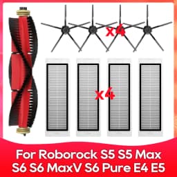 Compatible For ( Roborock S5, S5 Max, S6 MaxV, S6 Pure, E4, E5, S51, S52, S55 ) Roller Side Brush Filter Mop Accessories Part