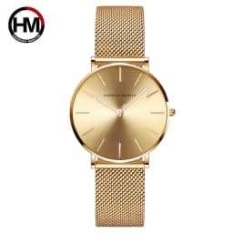 36mm Full Gold New Style Japan Quartz Movement Brand Stainless Steel Mesh Band Simple Design Women's Waterproof Lady Watches