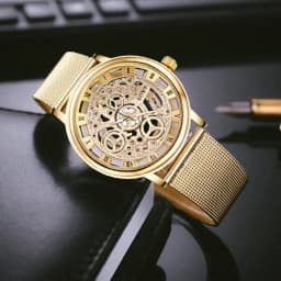 Luxury Skeleton Men Watch Women Wrist Watches Fashion Montre Homme Gold Wrist Watch Men Steel Mesh Men's Watch