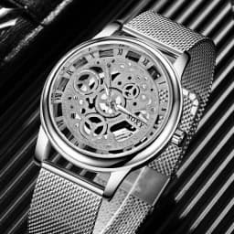 Luxury Skeleton Men Watch Women Wrist Watches Fashion Montre Homme Gold Wrist Watch Men Steel Mesh Men's Watch