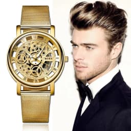 Luxury Skeleton Men Watch Women Wrist Watches Fashion Montre Homme Gold Wrist Watch Men Steel Mesh Men's Watch