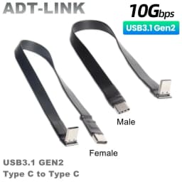10Gbps Gen2 USB 3.1 Type C to Type C Flat Extension Cable Fold 90 Degree Angle USB-C Male Female FPC FPV Aerial Photography Cord