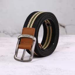 3.5cm Outdoor Canvas Men's Belt Solid Color Black and Red Striped Woven Alloy Pin Buckle Sports Overalls Belt for Men Wholesale
