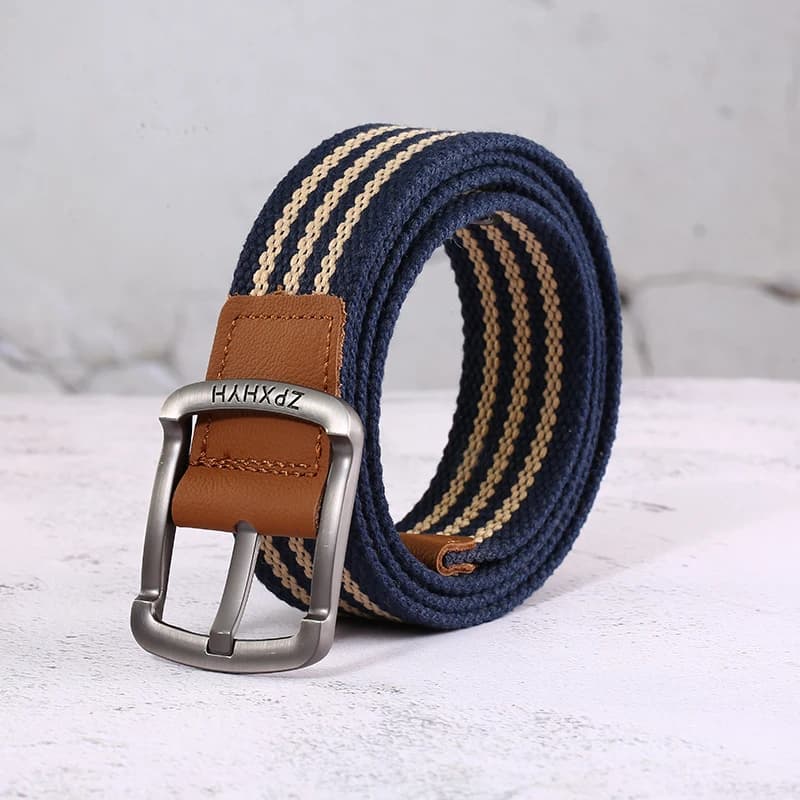 3.5cm Outdoor Canvas Men's Belt Solid Color Black and Red Striped Woven Alloy Pin Buckle Sports Overalls Belt for Men Wholesale