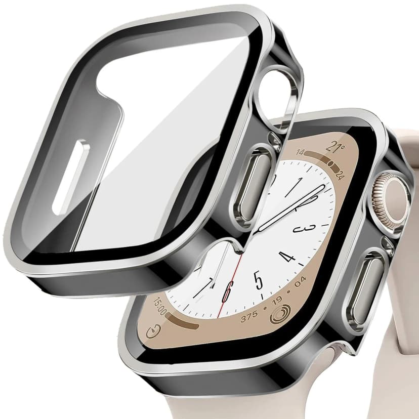 Tempered Glass+Cover For Apple Watch 9 8 7 45mm 41mm PC Bumper Screen Protector Case iWatch Series 7 6 5 4 SE2 44mm 40mm 42mm 38