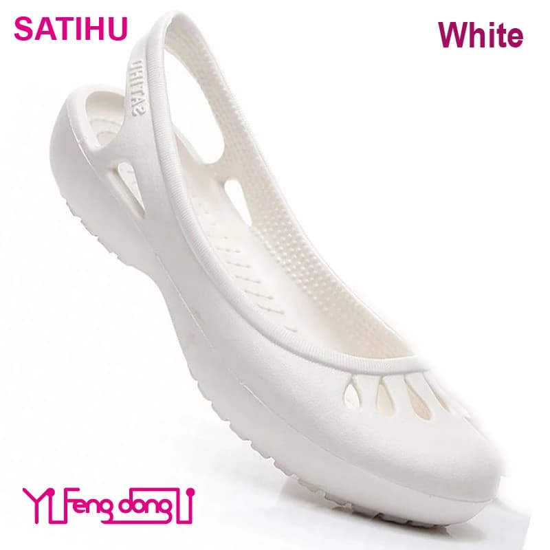 Certified Satihu Summer New Lightweight Anti Slip Hole Shoes Clog For Women's Flat Bottom Sandals Nurse Outdoor Beach Jelly
