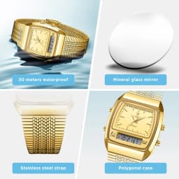 New Fashion Casual Watch Men Digital Dual Time Week Gold Sport 3bar Waterproof Quartz Wristwatches Clock relogio masculino L1030