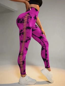 Women Tie Dye Mesh Leggings Sports Hollow Out Yoga Pants Fitness Sportswear Sexy High Waist Push Up Gym Tights Running Leggings