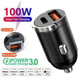100W/200W QC3.0 PD Mini Car Charger 12-24V Lighter Fast Charging Car USB Type C Charger for Xiaomi Samsung Huawei iPhone Power