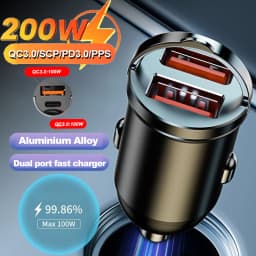 100W/200W QC3.0 PD Mini Car Charger 12-24V Lighter Fast Charging Car USB Type C Charger for Xiaomi Samsung Huawei iPhone Power