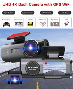 Dash Cam Dual Lens 4K UHD Recording Car Camera DVR Night Vision Video Recorder Built-In Wi-Fi Support GPS 24H Parking