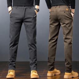 Men's Twill Slim Pants Business Straight Cotton Casual Trousers Brand Fashion Korean Elastic Coffee Black Gray Pant